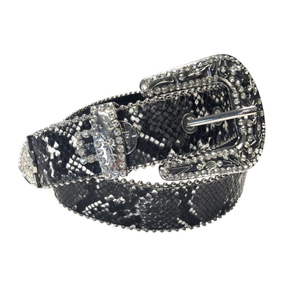 Rhinestone Snake Print Pattern Belt

Color Black, White

Brand AJ USA